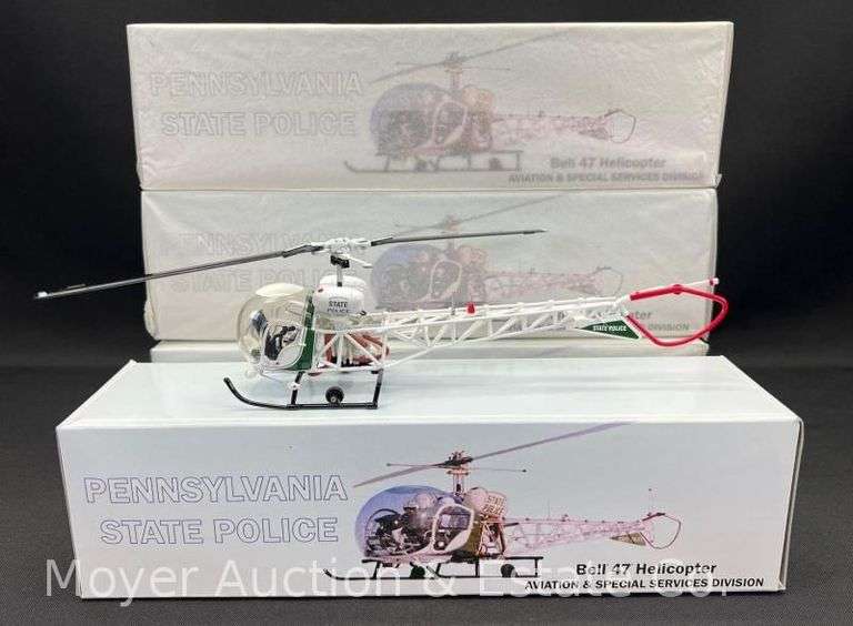 (4) First Response Replicas Pennsylvania State Police Bell 47 Helicopter Models, with Original Boxes image