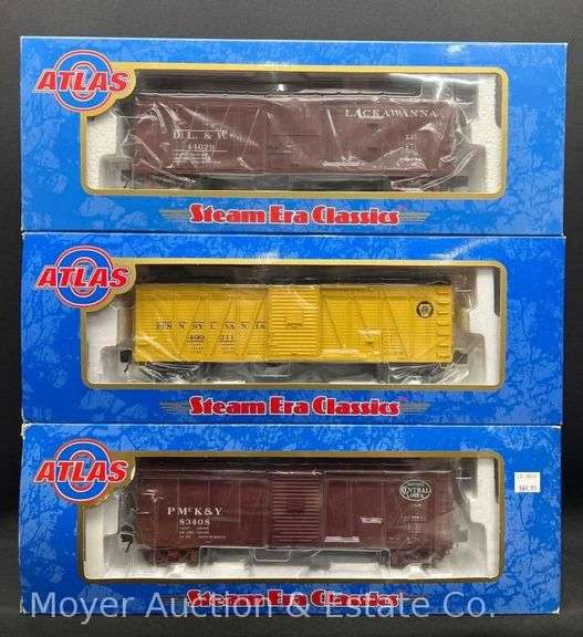 (3) Atlas O Steam Era Classics Asst. Box Cars, with Original Boxes image