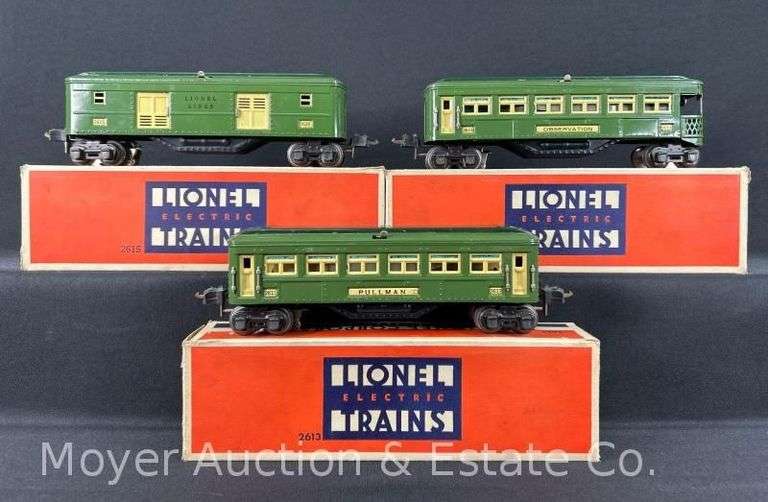 (3) Lionel Tinplate Passenger Cars, No. 2613-2615, with Original Boxes image