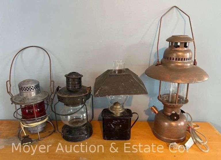 Group of 4 Lights: New Coleman-style Electric Lantern, Electrified RR Lantern , and 2 Others image