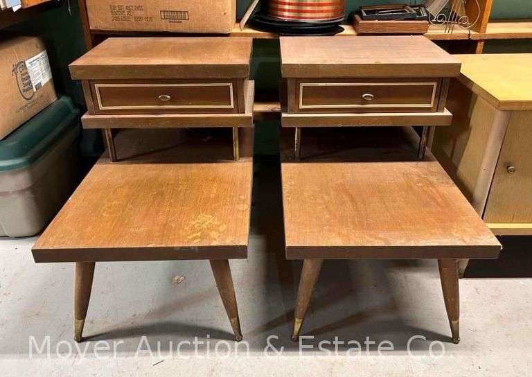 Pair of Mid-Century Modern Two-Tier Side Tables, 16"x28"x24"h Overall, with Other Side Table image