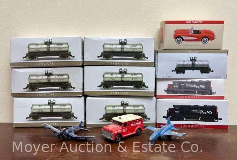 Group of N Scale Train Locomotives and Tank Cars, Matchbox Cars and Planes, Etc. image
