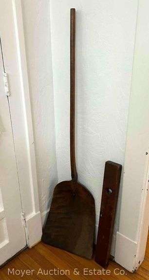 Early Wooden Shovel and Wooden Level, 26" and 55" Long image