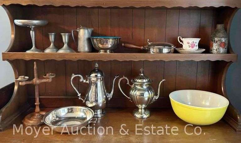 Group of Pewter, Pyrex Mixing Bowl, Etc. image