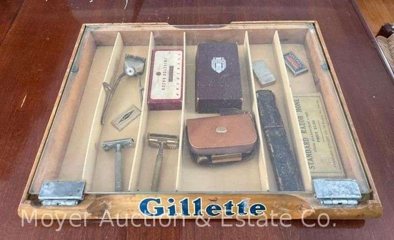 Gilette Razor Glass Top Display Box with Razors and Sharpening Hones image