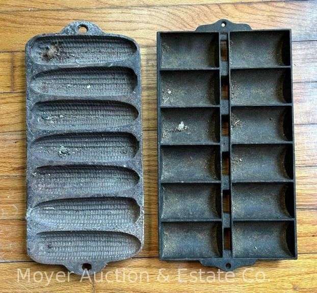 2 Cast Iron Bread Pans: WagnerWare Corn Stick Pan & Unmarked Pan image
