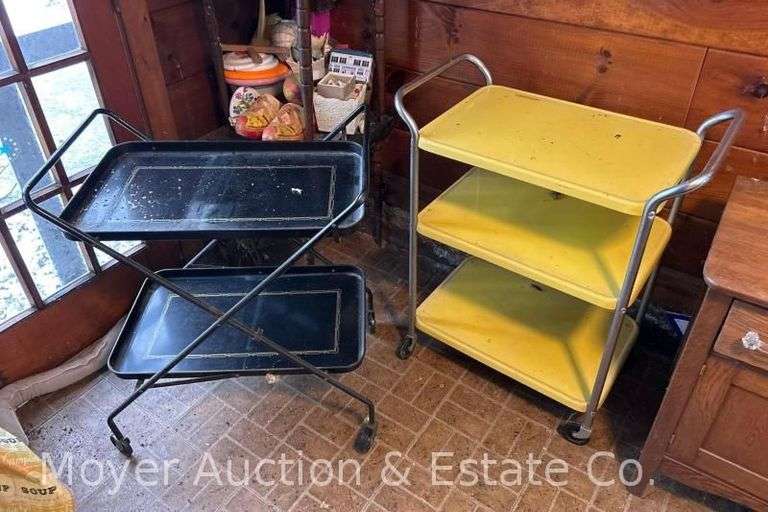 (2) Metal Tiered Carts, 28"w x 33"h and 29"w x 34"h image