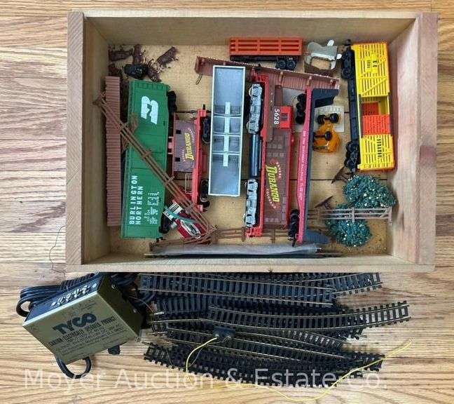 Group of HO Scale Locomotive, Freight Cars, Track and Transformer image