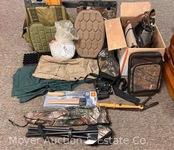 Group of Tripod Hunting Seats, Gun Cases, Cushions, Etc. image
