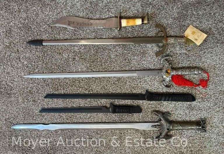 Group of Decorative Swords with Knife, 17-34" Long image