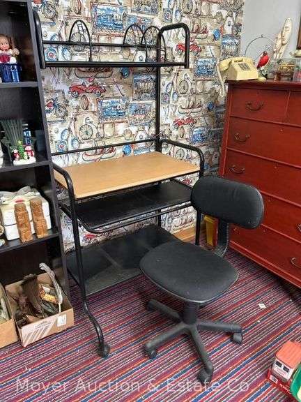 Desk, Metal Frame, 31"22"x59"h, with Small Office Chair image
