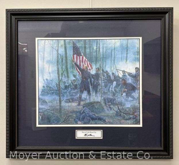 Civil War Lithograph Print: " Hero of Little Round Top" by Morton Kunstler, framed 18" x 20" image