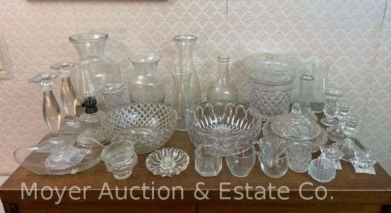 Group of Glass Vases, Serving Bowls, Candlesticks, Etc. image