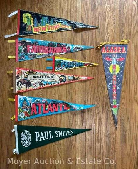 Group of Vintage Felt Pennants, Mostly Travel Souvenirs, 14"-27" Long image