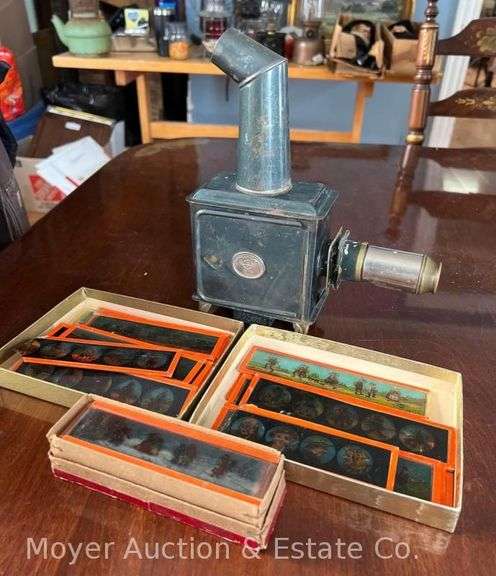 Small Tin Magic Lantern with Over 30 Glass Slides image