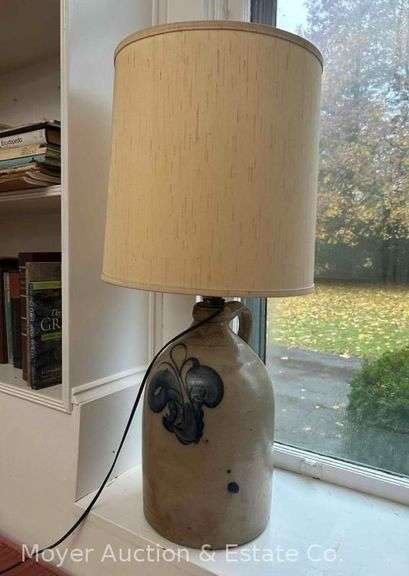 2 Gallon Stoneware Jug Lamp, Cobalt Decoration, 28"h image