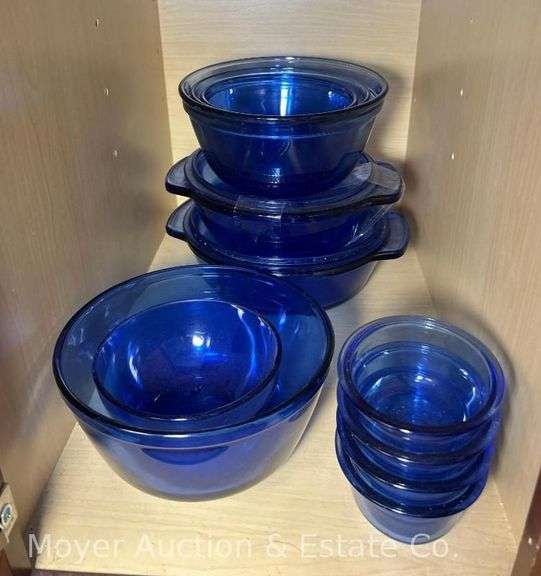 Group of Corningware Casserole Dishes and Mixing Bowls, Cobalt Glass image