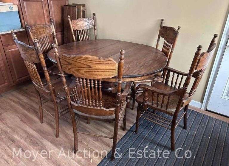(7) Piece Dining Room Table Set, Claw and Ball Feet, 48"x48" Tabletop with (4) 12" Leaves image