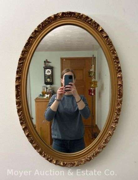 Oval Wall Mirror, Gold Tone Frame, 26"x19" image