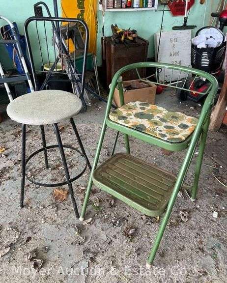 Vintage Metal Step Stool/Chair and Bar Chair image