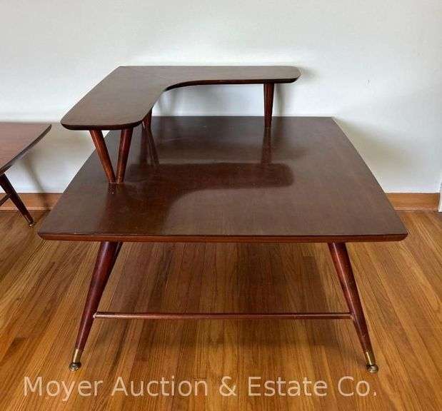 Mid-Century Corner End Table, 2 Tier, 32"x32", 24”h image