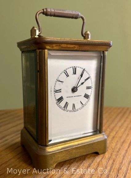 Waterbury Brass Carriage Clock, Jeweled Movement, Glass Sides, with Strike, 4 1/2"h image