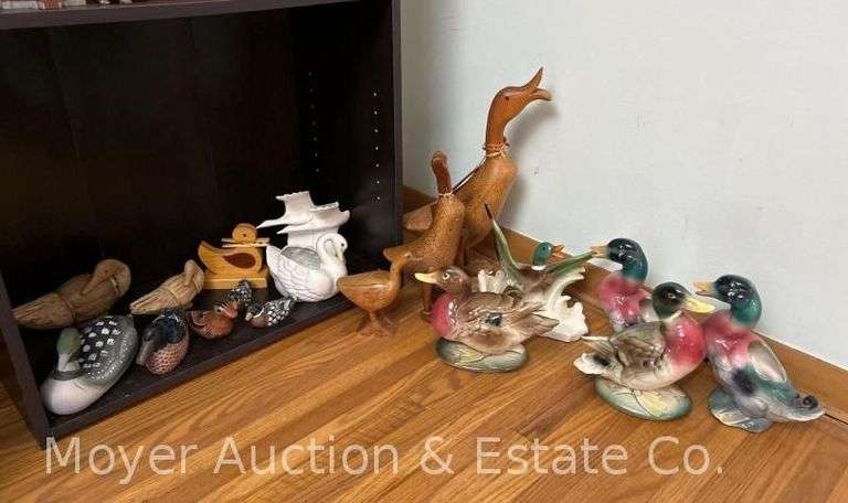 Group of Duck Figures, Ceramic, Wood, Etc., 2"-9"h image