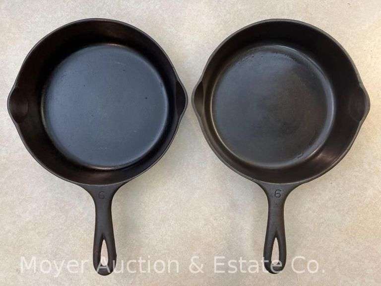 (2) Wagner Ware -O- No. 6 Cast Iron Skillets, Pattern 1056, 9"w image