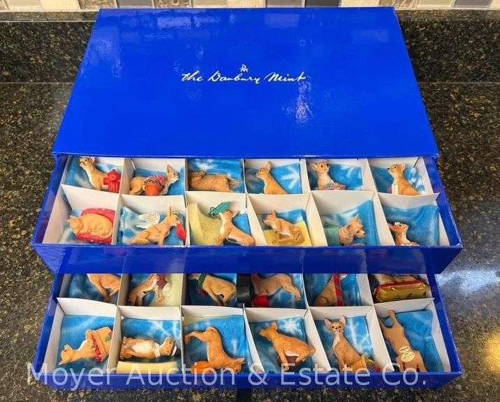 Collection of 48 Danbury Mint Miniature Dog Figures in 2 Drawer Storage Box, Resin, 1"-2.5"h image
