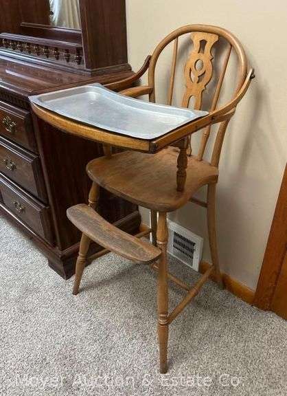 Vintage Wood Highchair with Metal Tray image