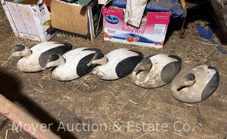(5) Duck Decoys, Wood, Marked "A. Wallace" on Base image