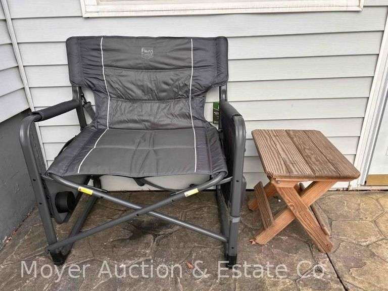 Timber Ridge Oversize Folding Camp Chair, New and Wooden Outdoor Folding Side Table image