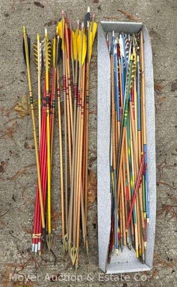 Spear Tip and Group of Vintage Wood Shaft Arrows image