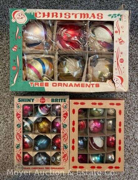 Group of 30 Vintage Glass Christmas Ornaments, Small and Large Sizes, with Boxes image