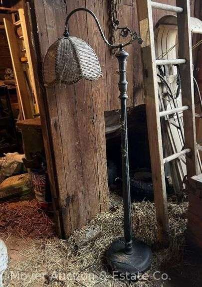 Floor Lamp with Wicker Shade, Wood Base, 57"h image