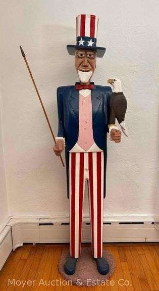 Loren Hilts Lifesize "Uncle Sam" Wood Carving, Dated 1994, 74"h image
