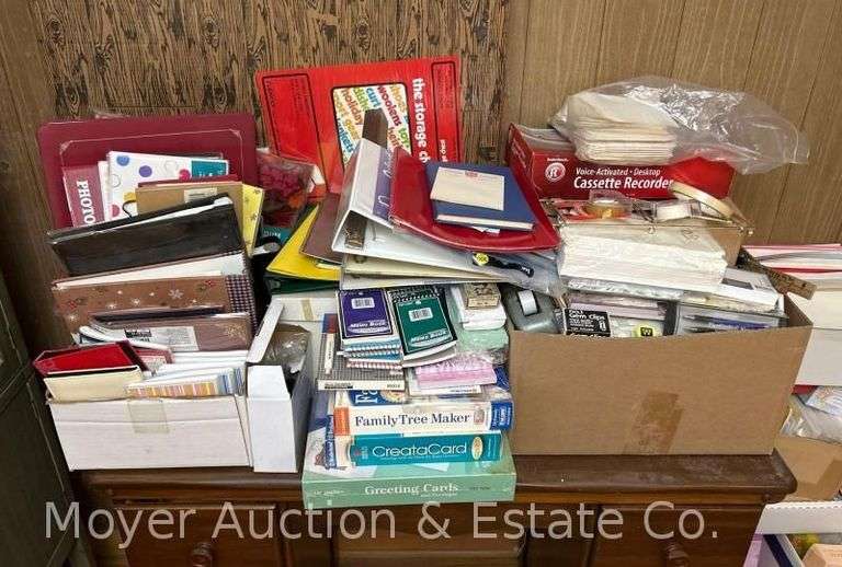 Group of Office Supplies and Contents of Desk image