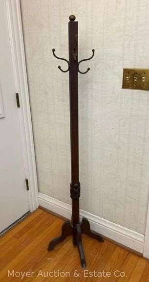 Hall Tree with Metal Double Hooks, Wood Frame, 61"h image