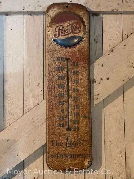Pepsi-Cola Advertising Thermometer, Metal, Glass Appears Good, 26"h image