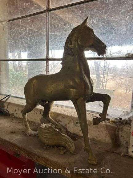 Cast Metal Horse Sculpture, Brass Tone, Broken Tail, 24"h image