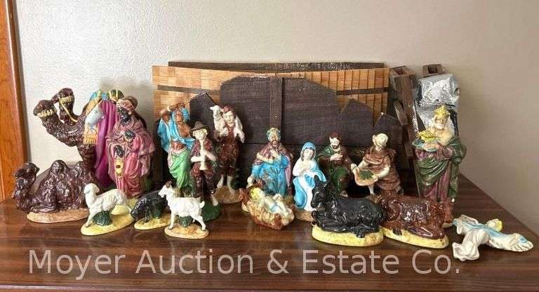 Nativity Set with Ceramic Figures, 2.5”-7”h image