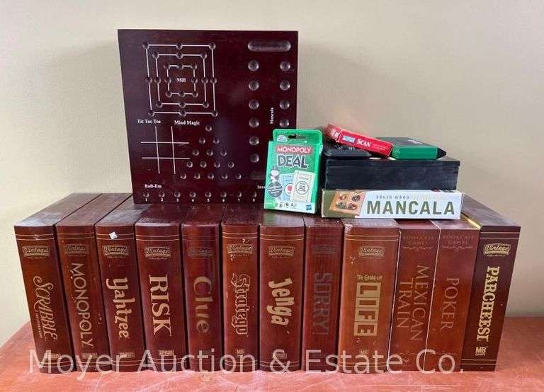 (12) Vintage Game Collection Board Games in Wooden Boxes, with Other Asst. Games image