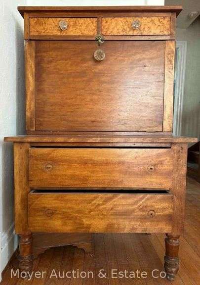 Maple Fall-front Desk with 4 Drawers, Antique, Glass Knobs, 32"x21"x51"h Overall image