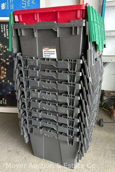 (8) Monoflo Flip-tops Stacking Storage Totes and 2 Similar Totes, All are Clean image