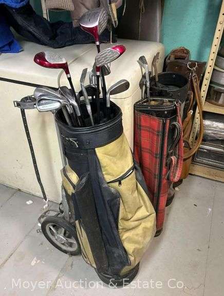 Group of Golf Clubs with Caddy Bags image