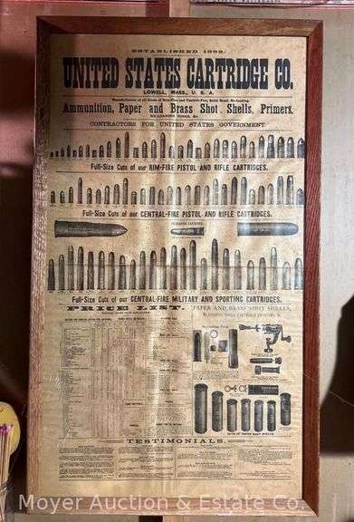 United States Cartridge Co. Advertising Poster, Wood Frame, 35"x21" Overall image