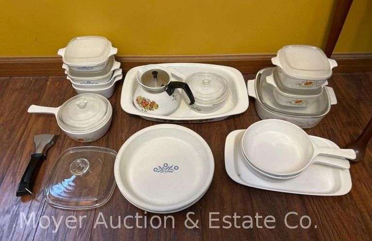Group of Corningware Casserole Dishes, Pans, Etc., Blue Cornflower, Spice of Life, Wildflower, Etc. image