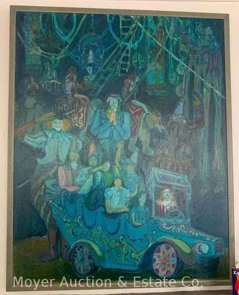 Takako Painting on Canvas "The Greatest Show on Earth", Dated 1985, Framed 37"x30" image