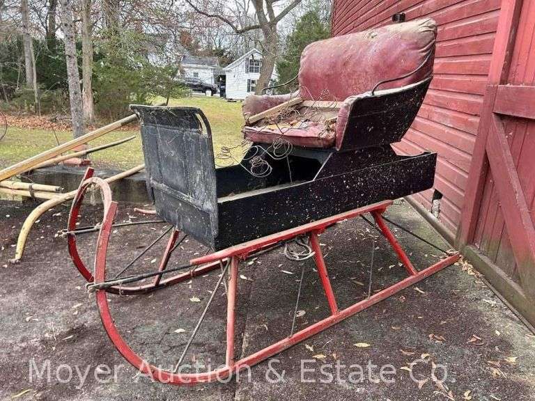 Red/Black Horse-drawn Sleigh (see photos for condition) image