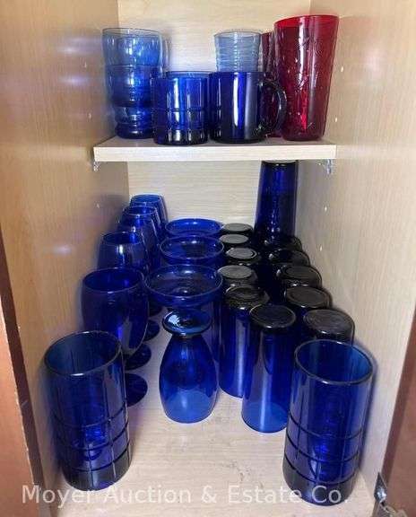 Group of Colored Drinking Glasses and Stemware, Most Cobalt, Asst. Styles image